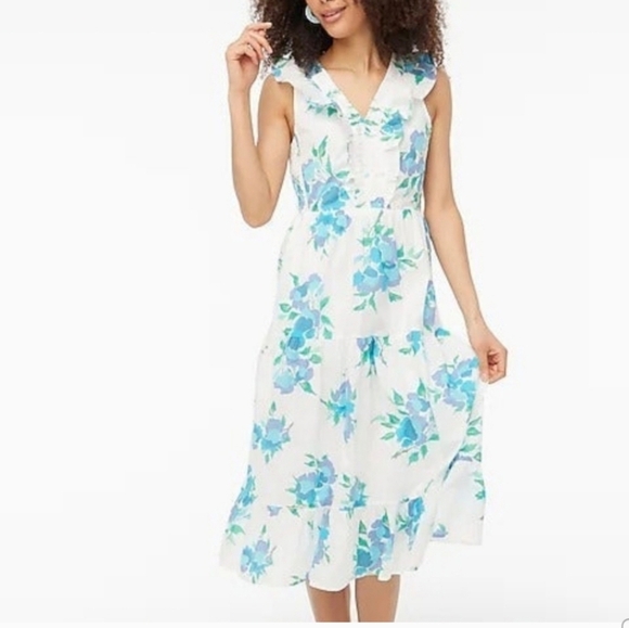 Floral Sleeveless Dress in Blue and White - Picture 1 of 6